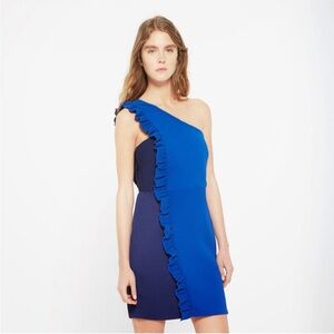 Sandro Blue and Navy One Shoulder Dress